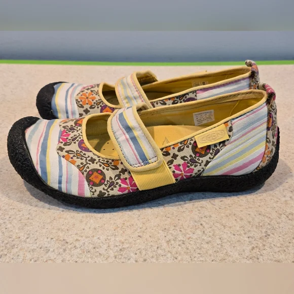 Keen Harvest Mary Jane Flats Multicolor Floral Stripe Canvas - Picture 4 of 6